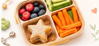 Lancheira infantil com frutas e vegetais